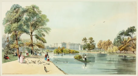 El Palacio de Buckingham desde St. James Park, lámina once de Vistas Originales de Londres tal como es