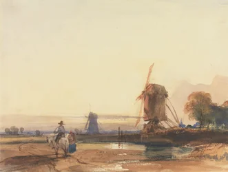 Paisaje con molinos de viento
