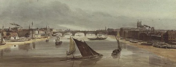 Puente de Londres desde el Puente de Southwark (Monumento a la izquierda)