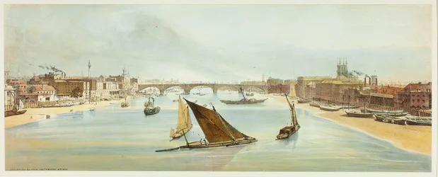Puente de Londres, desde el Puente de Southwark, placa cuatro de Vistas Originales de Londres como Es