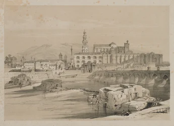 Bocetos pintorescos en España: Restos de un puente romano sobre el Guadalquivir, Córdoba, 1837
