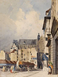 La calle Prouvaires y la iglesia Saint-Eustache (acuarela)