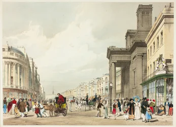 Regent Street mirando hacia el Cuadrante, lámina dieciocho de Vistas originales de Londres tal como es