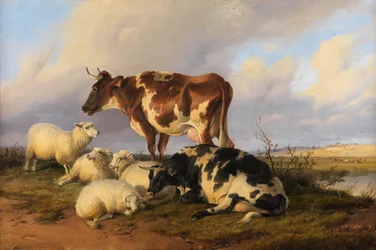 Ovejas y ganado en las marismas (óleo sobre lienzo)