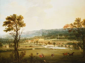 Vista extensa de Chatsworth, Derbyshire desde el suroeste