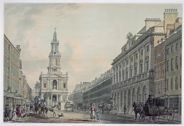 The Strand con Somerset House y St. Mary le Strand, 1781