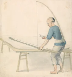 Jóvenes chinos tejen