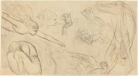Hoja de estudios con ángeles y figuras acobardadas (¿Ilustración para la Biblia de Macklin?)
