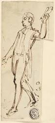Boceto de hombre de pie con brazo levantado