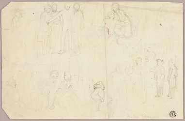 Bocetos para Tristram Shandy (recto); Bocetos de medallón con figura alegórica sentada (verso)
