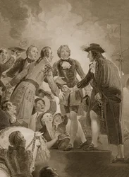 El Desembarco de Guillermo III en Torbay, grabado por George Noble, ilustración de 