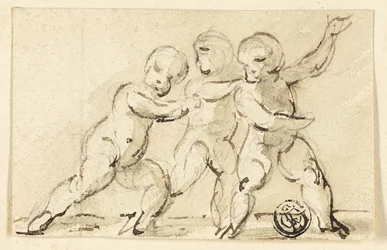 Tres putti jugando