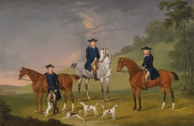 John Corbet, Sir Robert Leighton y John Kynaston con sus caballos y sabuesos