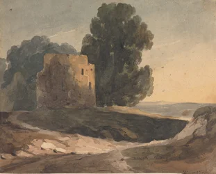 Paisaje con castillo en ruinas, árboles
