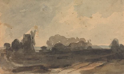 Paisaje con árboles y molino de viento
