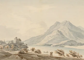 Montaña de Rigi y el antiguo castillo de Hapsbourg en el lago de Lucerna