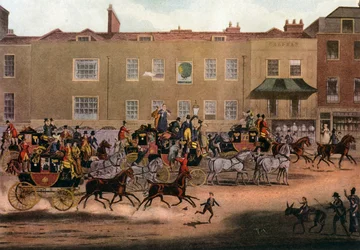 Las diligencias postales del Norte en el Peacock, Islington, 1823, 1927
