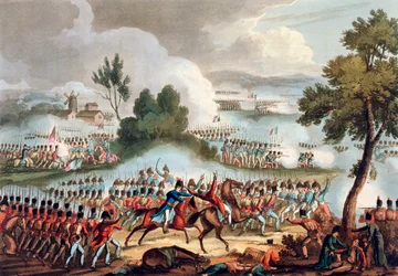 El ala izquierda del ejército británico en acción en la Batalla de Waterloo, 18 de junio de 1815
