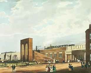 Entrada a Manchester a través de Water Street, grabado por Henry Pyall, publicado por Ackermann y Co., 1831