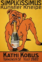 Póster vintage de un bulldog mordiendo una botella de champán (póster)
