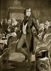 Primer discurso de Disraeli en los Comunes, ilustración de "Hutchinson