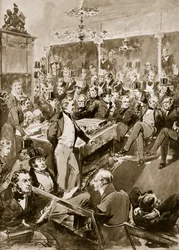 Sir Robert Peel en la Cámara, 1846, ilustración de «Hutchinson
