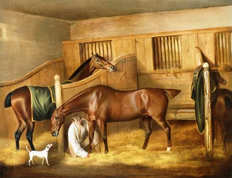 Cazadores en un establo con un mozo de cuadra, 1809