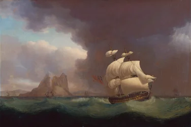 Un Two Decker y otros buques en Stormy Weather frente a Gibraltar