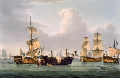 Acción de Lord Hotham, 14 de marzo de 1795, grabada por Thomas Sutherland para «Naval Achievements» de J. Jenkins, 1816