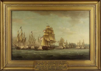 El HMS "Spartan" y las fragatas francesas: inicio de los combates, 3 de mayo de 1810, bahía de Nápoles (Italia). Óleo sobre lienzo