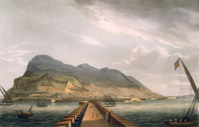 Vista de Gibraltar, grabado por Thomas Sutherland para 