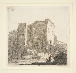 Paisaje con ruinas, con una pescadora