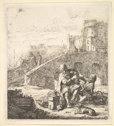 Lazarillo robando uvas del pobre mendigo ciego, siglo XVII