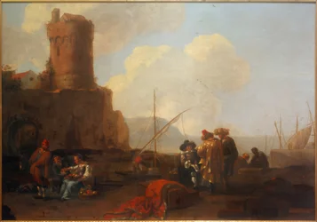 Puerto con torre en ruinas
