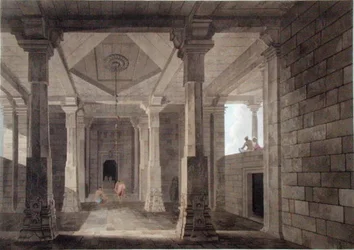 Parte del interior de un templo hindú en Deo, en Bahar, lámina VI de 