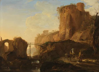 Paisaje italianizante con puente y ruina de castillo