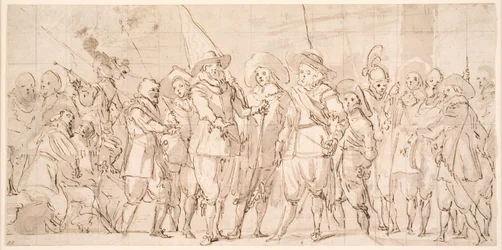 Oficiales y otros guardias cívicos del III Distrito de Ámsterdam, bajo el mando del Capitán Allaert Cloeck y el Teniente Lucas Jacobsz Rotgans