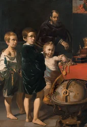 Retrato de tres niños y un hombre
