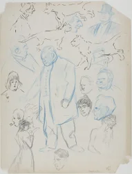 Hoja de bocetos: Hombres, mujeres y gatos (anverso); Hoja de bocetos: Hombres y mujeres (verso)