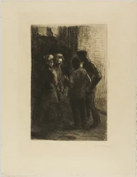 Dos mujeres de la calle y sus acompañantes