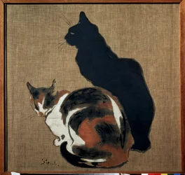 ""Two cats"" (dos gatos) Un gato y su sombra. Pintura de Theophile Alexandre Steinlen (1859-1923) 1894 Art Nouveau Dim. 61x64 cm Museo Pushkin, Moscú
