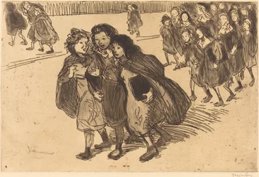 Niñas saliendo de la escuela