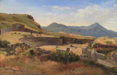 Las ruinas del teatro antiguo en Tusculum, Italia