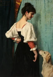 Retrato de una joven con el perro Puck