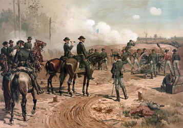 Guerra Civil estadounidense: el general Sherman durante el asedio a Atlanta en 1864 (litografía)