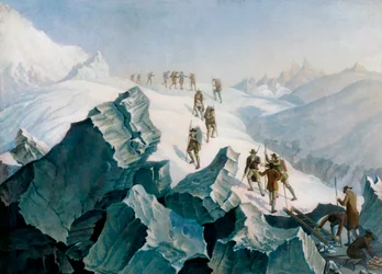 Descenso del Mont Blanc por Horace Bénédict de Saussure, su hijo y los guías, ago. 1787