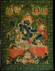 Pintura Thangka que representa a Shridevi, del Monasterio Tashilhumpo, siglos XVII-XVIII
