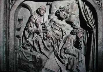 Tumba de Enrique II (973-1024) y su esposa Cunegunda, detalle del emperador operado por San Benito