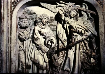 Tumba de Enrique II (973-1024) y su esposa Cunegunda, (detalle) del pesaje del corazón de Enrique II en presencia de San Lorenzo