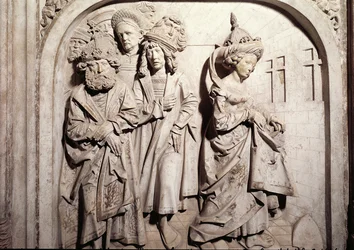 Tumba de Enrique II 973-1024 y su esposa Cunegunda, (detalle) del juicio por fuego de Cunegunda bajo sospecha de adulterio, 1499-1513